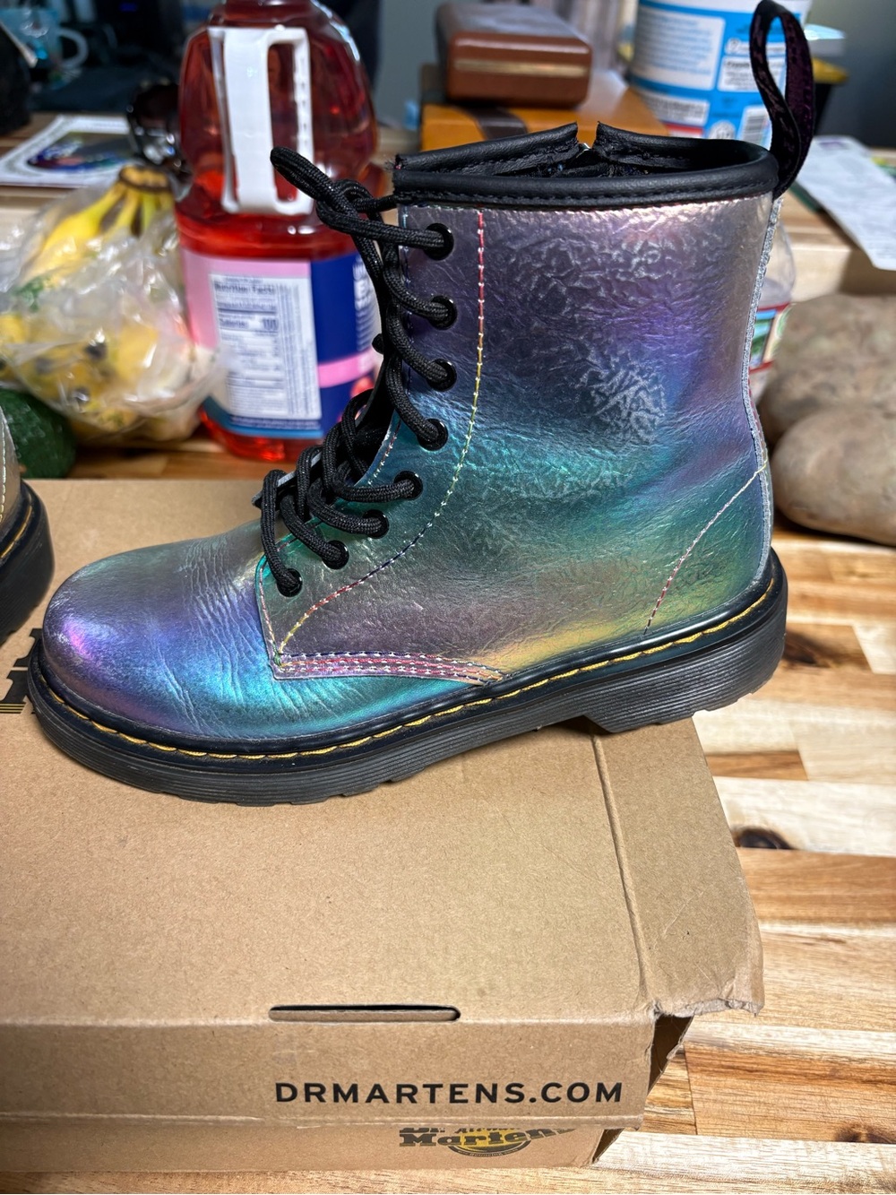 Dr. Martens Kids Iridescent Rainbow Crinkle Lace-Up Boots - Picture 4 of 15